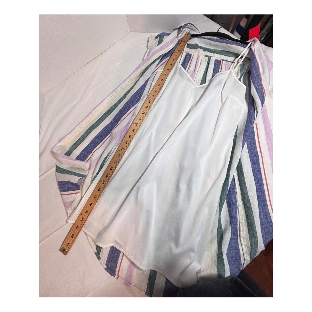 Old Navy Linen Blend Striped Button Down Shirt Dress with Slip Small Multi-Color - Picture 8 of 10